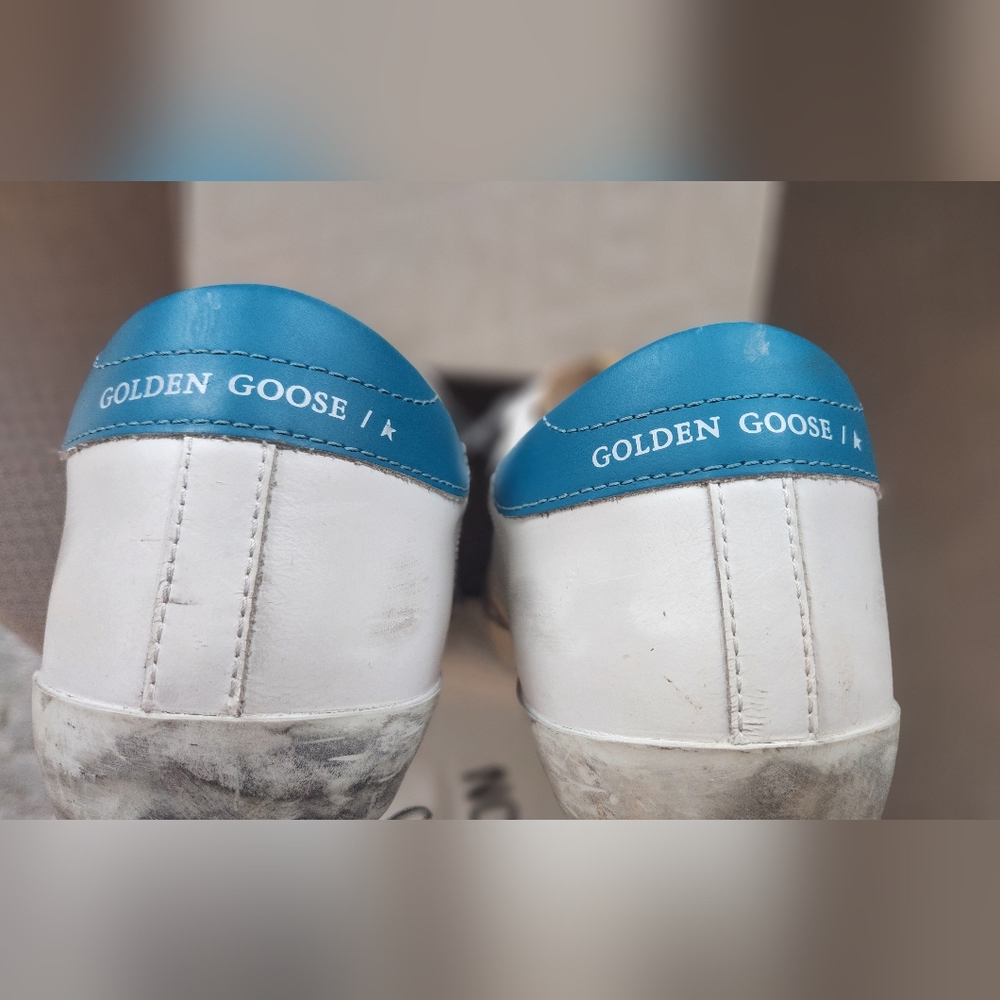 Golden Goose White and Teal Sneakers